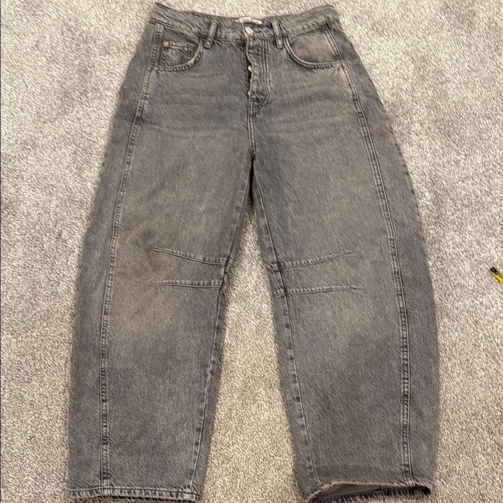 We The Free Gray Relaxed Jeans High Waist Barrel Jean
